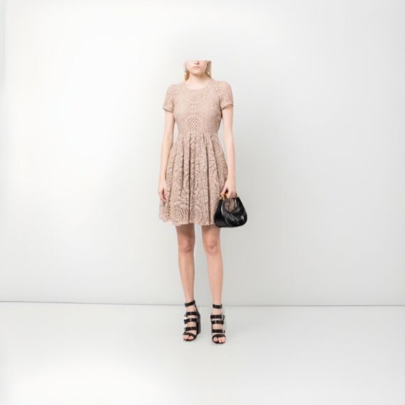 Burberry Lace Fit and Flare Dress Size 10  Pleated Skirt Pockets Short Sleeve - Picture 1 of 8